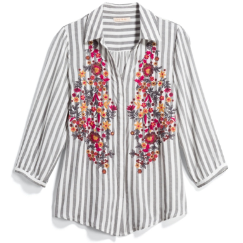 Embroidered button-down top from Skies are Blue